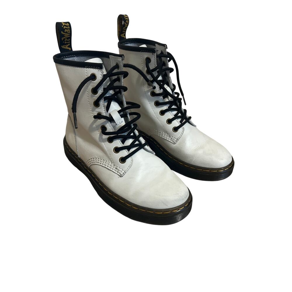 Dr. Doc Martens Leather Zavala White Combat Boots Lace Up Women's Sz 7 Men's 6